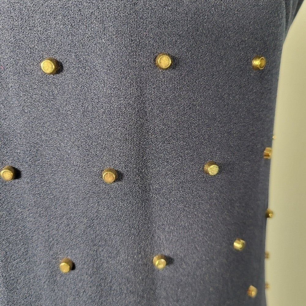 Michael Kors Navy Blue Studded Chain Halter Mini Dress Gold Hardware Large - Picture 7 of 9